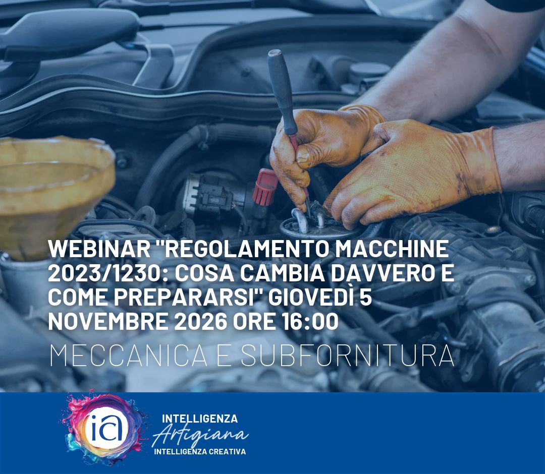 WEBINAR: Regolamento Macchine 2023/1230, giovedì 5 novembre